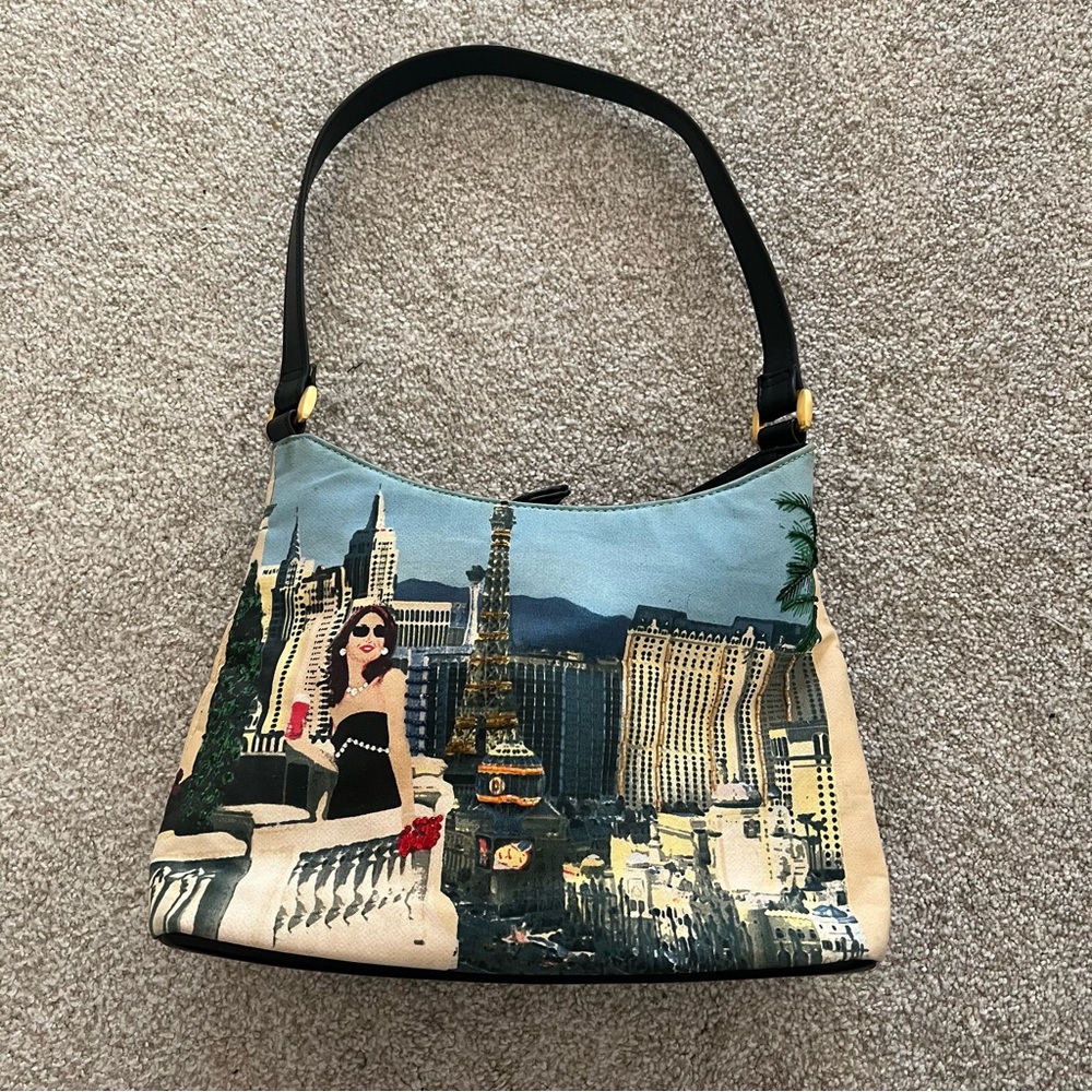 Y2K Las Vegas Cityscape Bag with Rhinestone Details & Pockets Inside - Picture 1 of 9